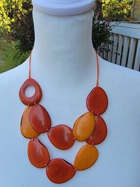 Tagua By Soraya Cedeno: Boho Statement Necklace in Orange and Amber Colors